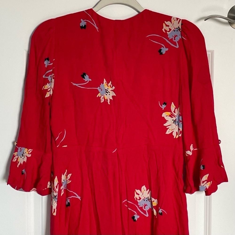 Free People Time On My Side Red Floral Print Wrap Mini Dress - 35555 - Picture 10 of 14